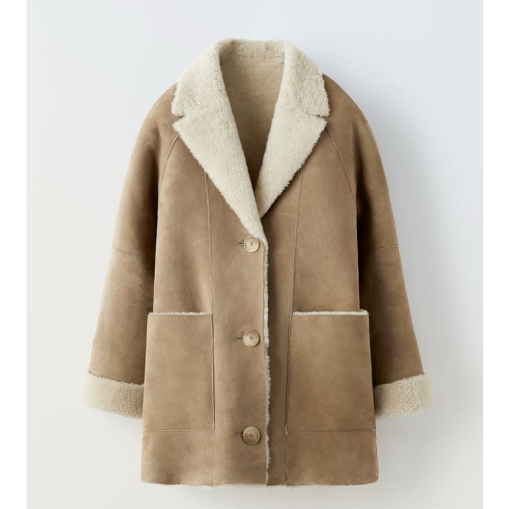 NWT Zara kids real shearling and leather coat size 11-12